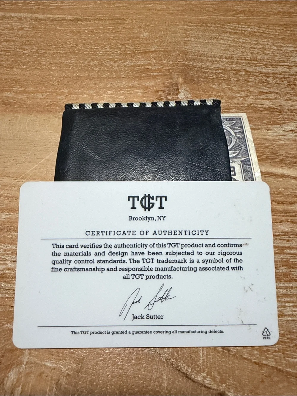 TGT Stone 2.0 Minimalist Black Leather Card Holder with B&W Contrast Stitching